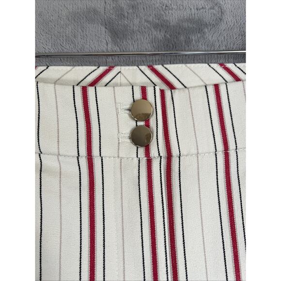 Chico's Pants Size XL Cream Red Stripe 24" Crop Stretch Cotton Zip Career Work - Picture 3 of 10